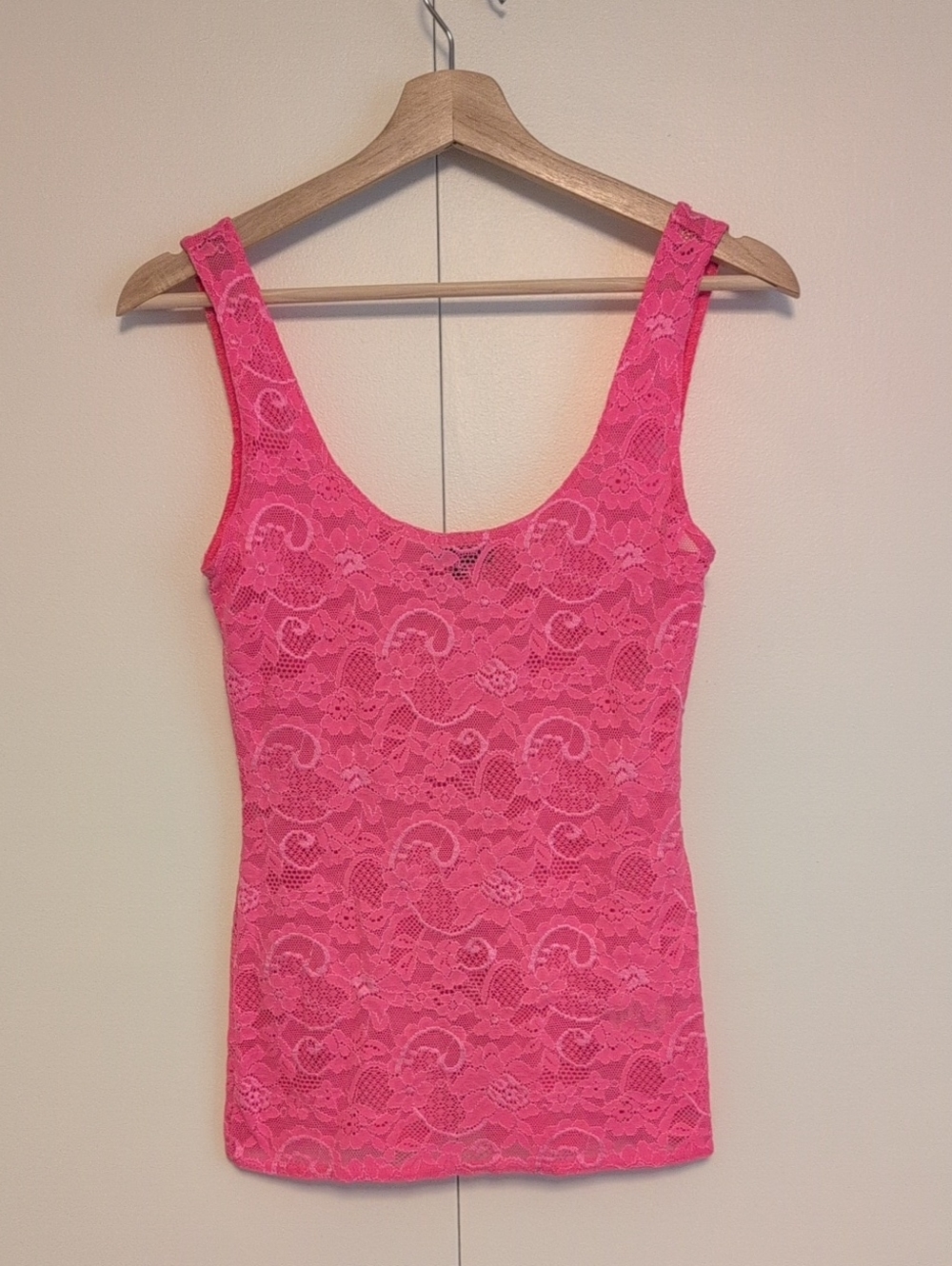 Pink Lace Scoop Neck Tank Top